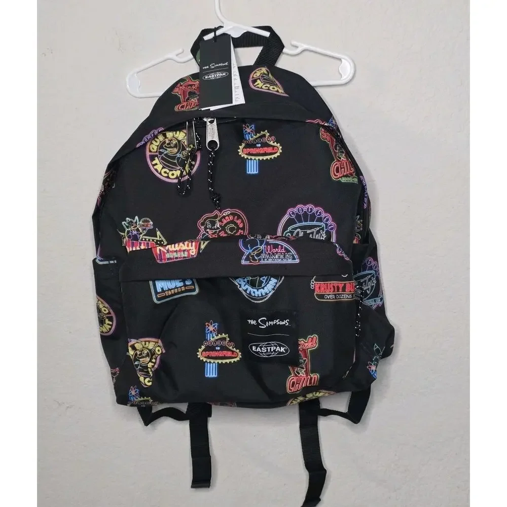 Eastpak Simpsons Backpack Padded Pak'r Neon Sign Patches Black School Bag NWT